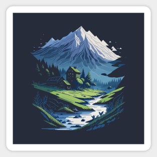 mountains, river and forest Sticker